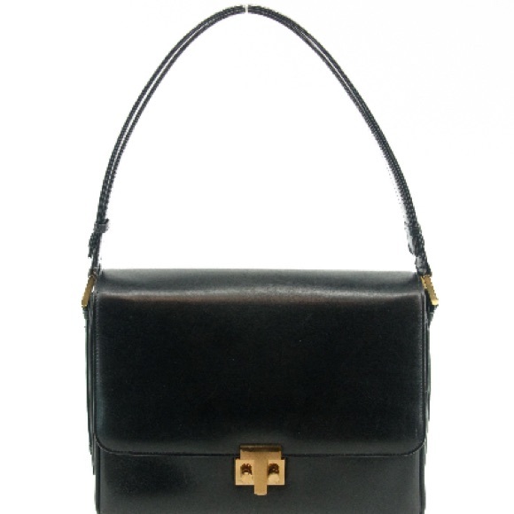 Tiffany & Co. Black Leather Shoulder Bag with Gold Accents - Picture 1 of 8